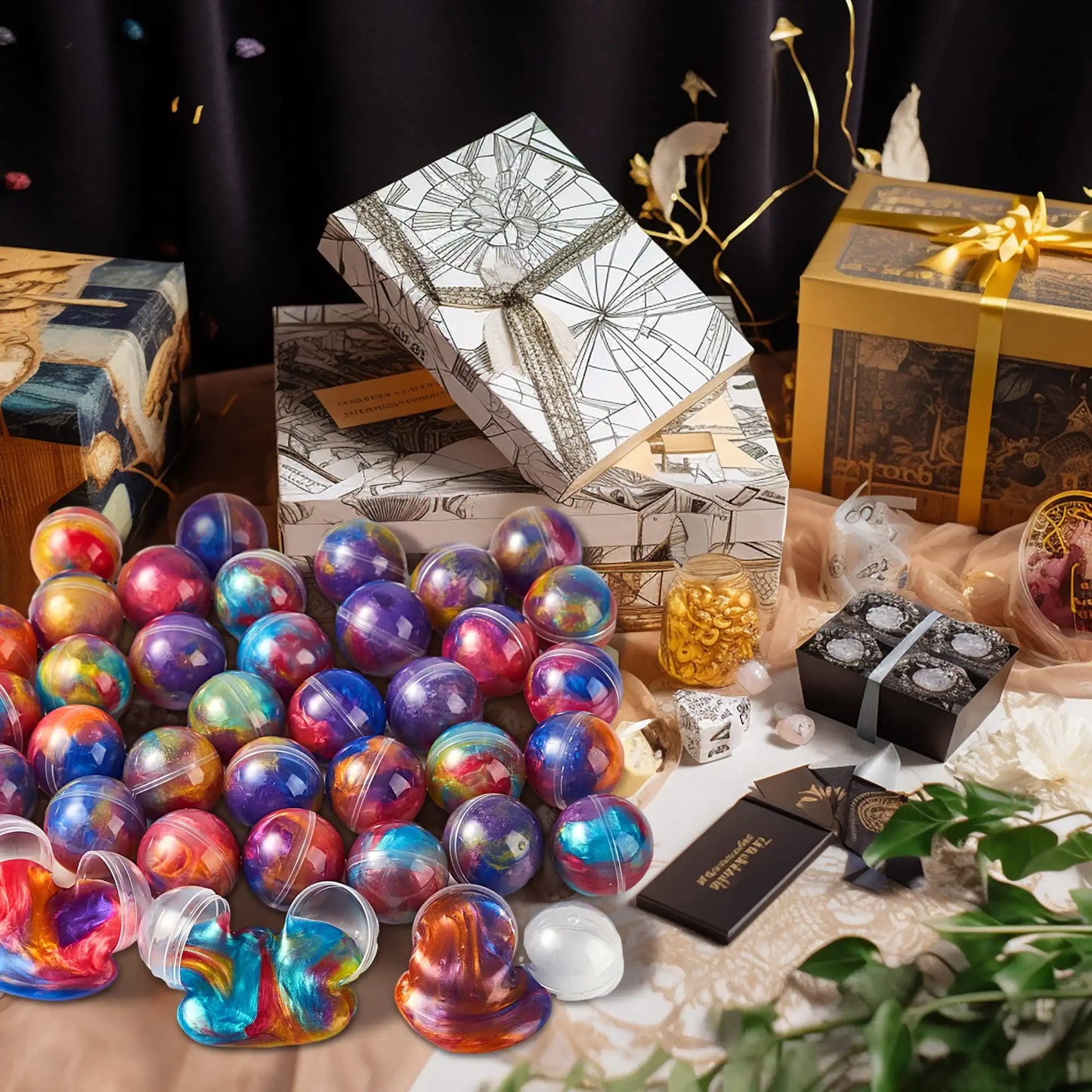 Joyfy 24 Pcs Mini Slime Party Favors Multicolor Galaxy Slime Balls Putty for Kids Stress Relief Treasure Bag Toys Easter Egg