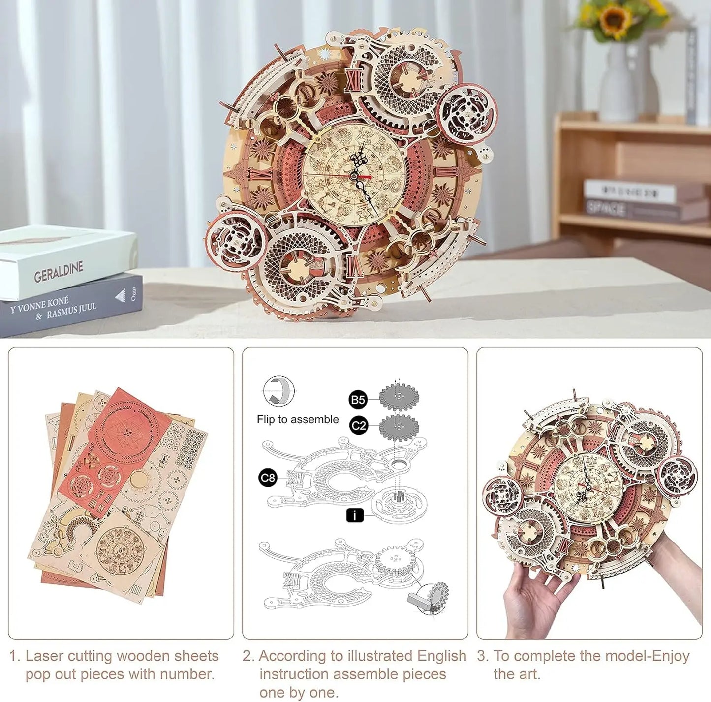 Robotime Wall Clock 3D Wooden Puzzle Wooden Set Mechanical Building Kits Wooden Puzzle Game Children Gift Best Christmas Gift