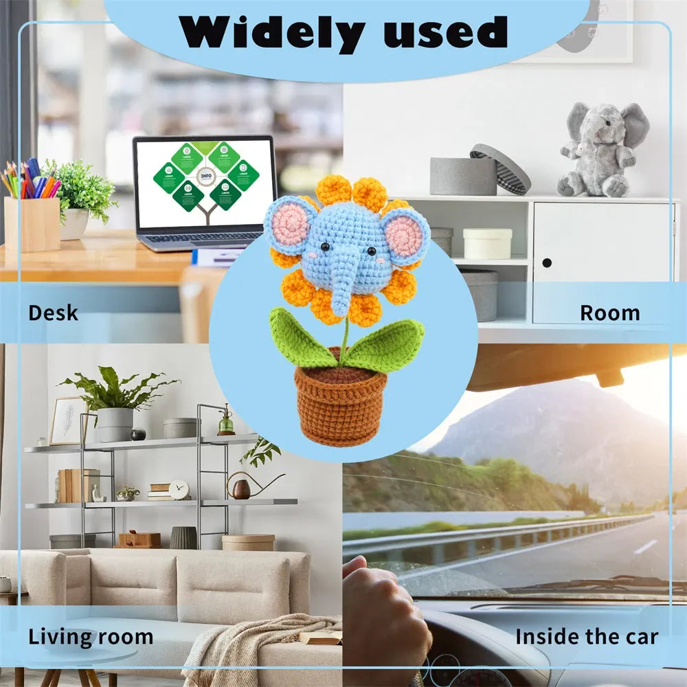 DIY Elephant Ornament Knitting Material Set Crochet Kit Included Yarn and Hook for Handmade Craft