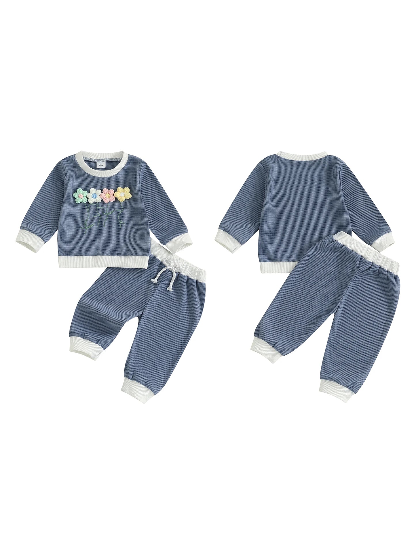 Toddler Girl Winter Outfits 3D Knit Flower Sweater Cozy Elastic Waist Leggings Set for Cold Weather Style