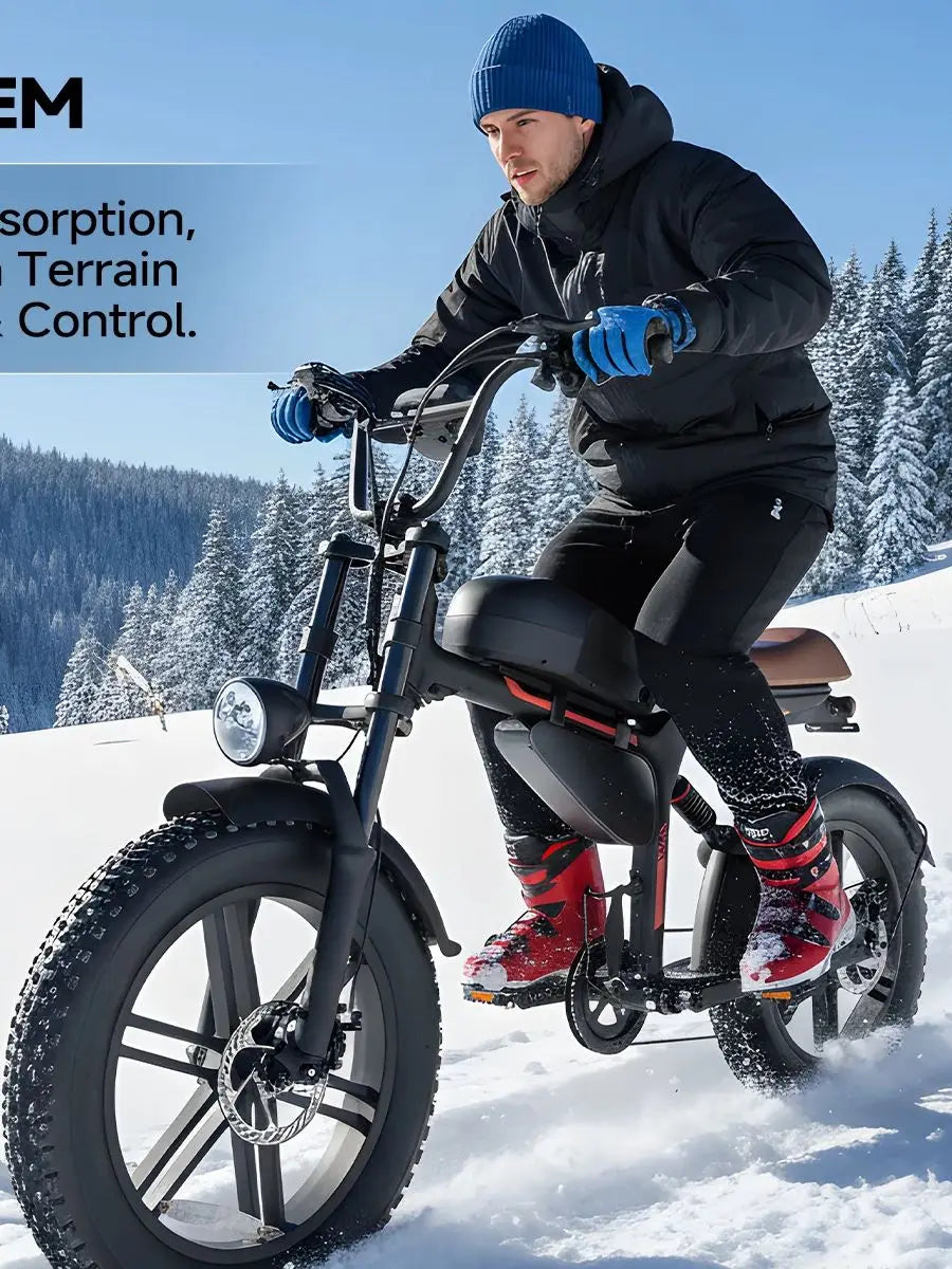 QNUT BK20 Adult Electric Bicycle 1500W 48V 18AH 20" Fat Tire  Electric Motorcycle All-Terrain for Mountains, Snow, Sand, Road