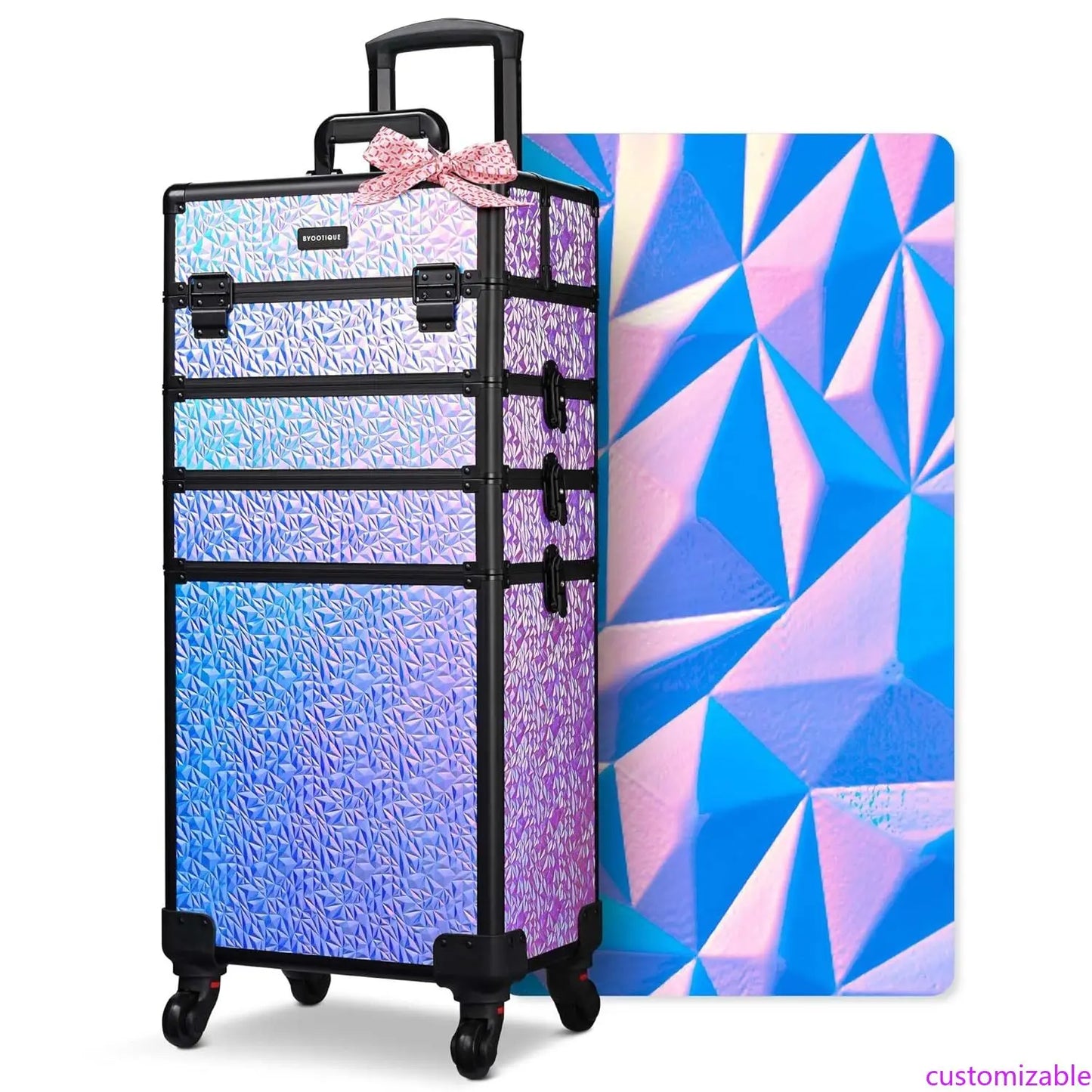 4in1 Rolling Makeup Case on wheels Nail Traveling Organizer box False Eyelash Storage for Nail Technician Beauty Salon