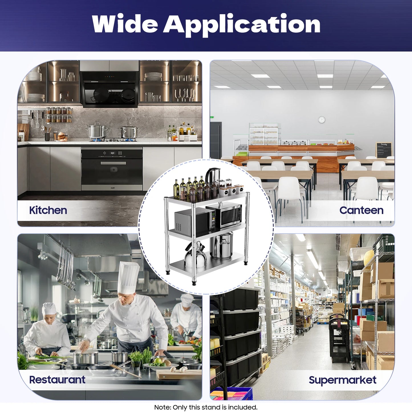 80×40×80cm 3 Layers Adjustable Stainless Steel Stand 201 Stainless Steel Shelf Space-saving Storage Metal Shelf for kitchens