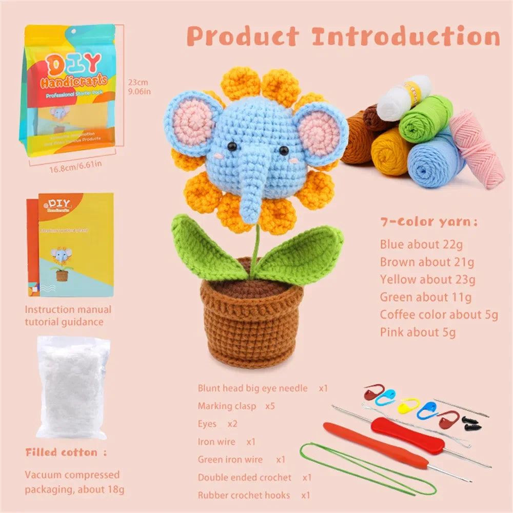 DIY Elephant Ornament Knitting Material Set Crochet Kit Included Yarn and Hook for Handmade Craft