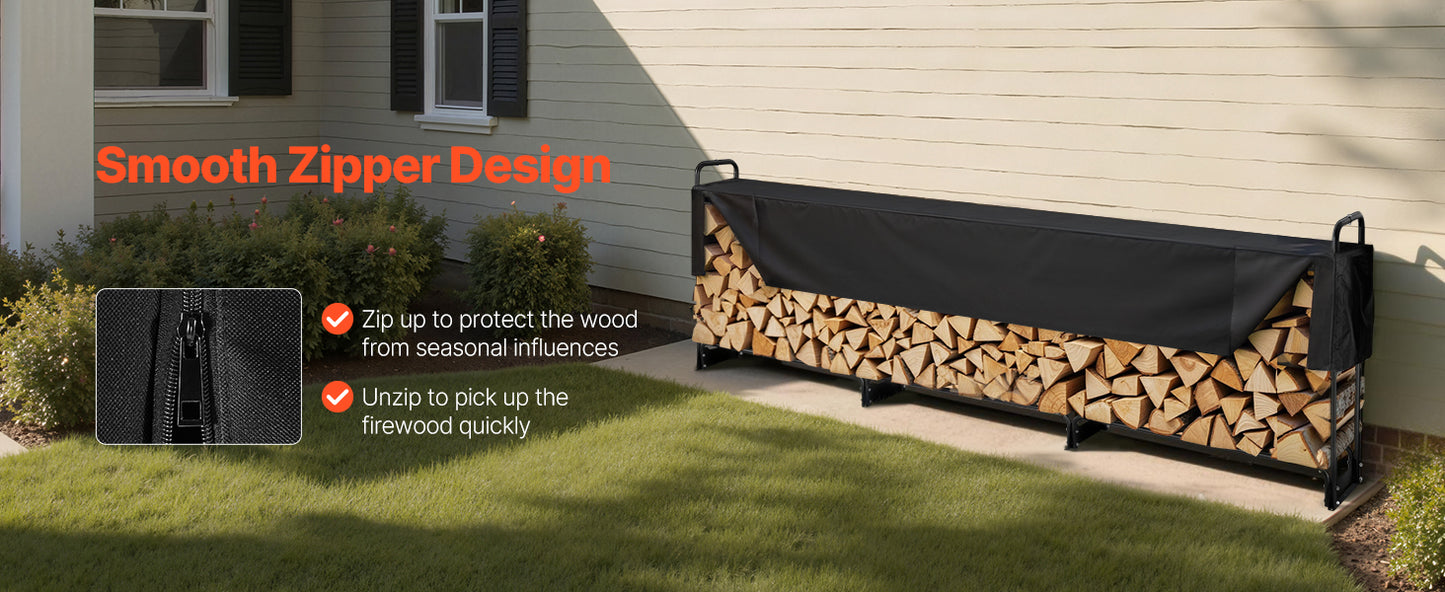 SucceBuy 12.7FT Outdoor Firewood Rack with Cover Heavy Duty Firewood Holder & 600D Oxford Waterproof Cover for Fireplace Patio